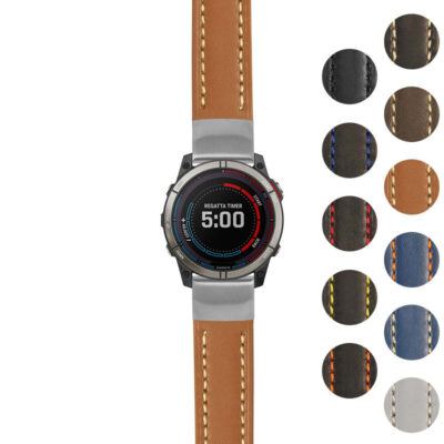 Rugged Leather Strap for Garmin Quatix 7X, featuring durable construction and stylish design. Available in multiple colors, perfect for outdoor enthusiasts and everyday wear