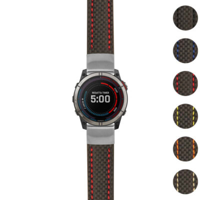 Heavy Duty Carbon Fiber Strap for Garmin Quatix 7X, featuring a durable design with vibrant accent stitching. Perfect for outdoor enthusiasts seeking style and functionality