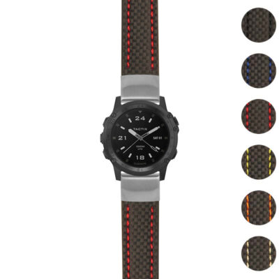 Heavy Duty Carbon Fiber Strap for Garmin Tactix Charlie. Durable and stylish, this watch band enhances your outdoor adventures with comfort and a secure fit. Available in multiple colors