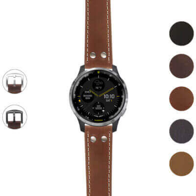 DASSARI Vintage Leather Pilot Watch Band with Rivets for Garmin D2 Air. Elevate your style with this durable, classic leather strap, perfect for everyday wear and outdoor adventures