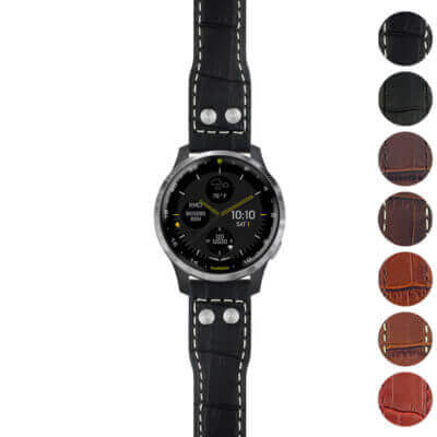 DASSARI Aviator Crocodile Embossed Leather Strap with Rivets for Garmin D2 Air. Stylish and durable, this strap enhances your watch with a sophisticated look. Available in multiple colors