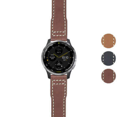 DASSARI Vintage Pilot Strap for Garmin D2 Air features a stylish brown leather design with contrasting stitching. Upgrade your watch with this premium strap for a classic look