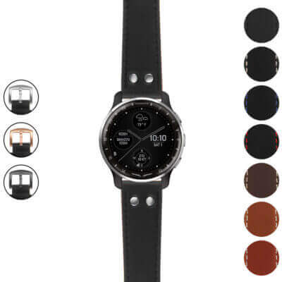 DASSARI Pilot Leather Watch Band with rivets, designed for Garmin D2 Air X10. Stylish and durable, this watch strap enhances your smartwatch with a rugged look. Available in various colors