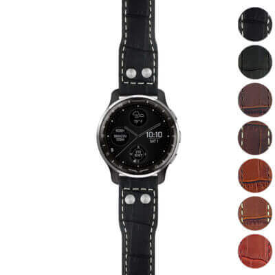 DASSARI Aviator Crocodile Embossed Leather Strap with Rivets for Garmin D2 Air X10. Stylish and durable, this watch band enhances your smartwatch with a sophisticated look