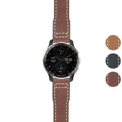 DASSARI Vintage Pilot Strap for Garmin D2 Air X10, featuring a stylish brown leather design with white stitching. Upgrade your watch with this durable and fashionable strap