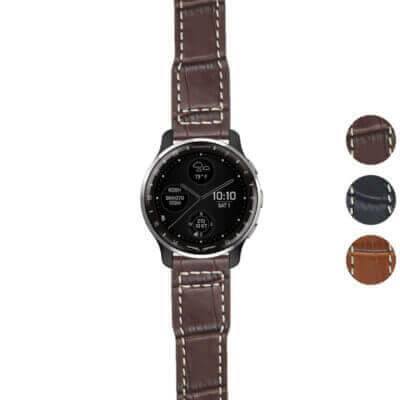 Upgrade your Garmin D2 Air X10 with the DASSARI Alligator Pilot Strap. This stylish brown leather watch band features white stitching for a sophisticated look. Perfect for any occasion!