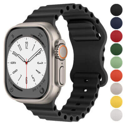 Motion Strap for Apple Watch in black, available in sizes 38mm to 49mm. Perfect for style and comfort, this durable strap enhances your smartwatch experience