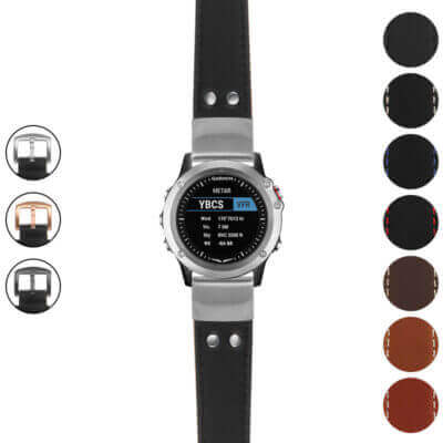 DASSARI Pilot Leather Watch Band with Rivets for Garmin D2 Bravo. Stylish and durable, available in multiple colors. Perfect accessory for enhancing your smartwatch look