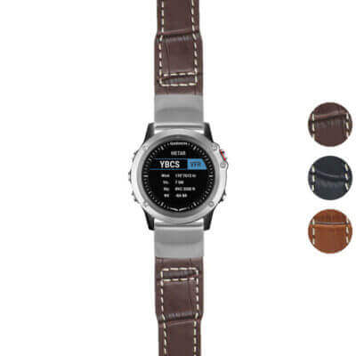 Upgrade your Garmin D2 Bravo with the DASSARI Alligator Pilot Strap. This stylish watch band features premium alligator leather and is available in multiple colors for a perfect fit