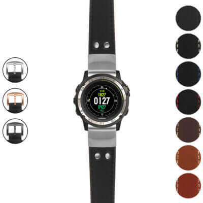 DASSARI Pilot Leather Watch Band with rivets, designed for Garmin D2 Charlie. Stylish and durable, available in multiple colors to enhance your watch accessory collection