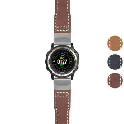 DASSARI Vintage Pilot Strap for Garmin D2 Charlie features a stylish brown leather design with contrasting stitching. Upgrade your watch with this durable and fashionable accessory