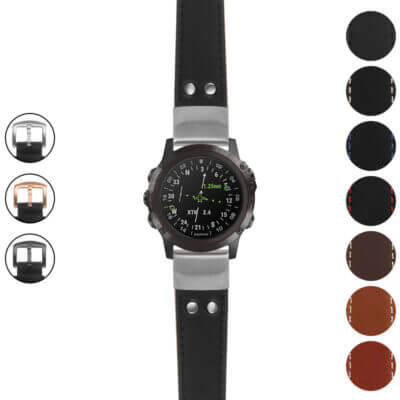 DASSARI Pilot Leather Watch Band with rivets, designed for Garmin D2 Delta PX. Upgrade your style with premium leather and durable design. Available in multiple colors