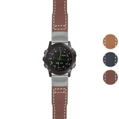 DASSARI Vintage Pilot Strap for Garmin D2 Delta PX, featuring a stylish brown leather design with contrasting stitching, perfect for enhancing your watch's look