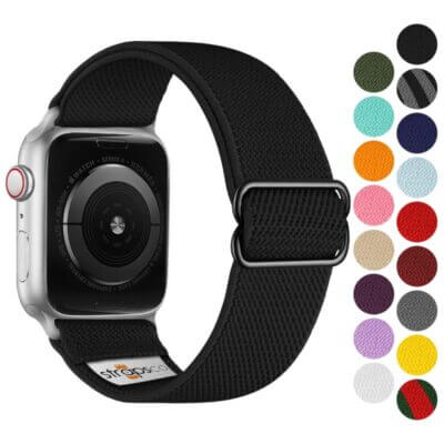 Nylon Stretch Band for Apple Watch in various sizes (38mm-49mm). Durable, comfortable, and stylish, perfect for everyday wear. Available in multiple colors to match your style