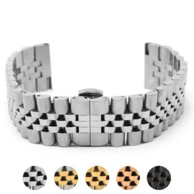 Straight-End Jubilee Bracelet with Quick Release in metal, available in 20mm and 22mm sizes. Stylish and durable watch band perfect for enhancing your timepiece