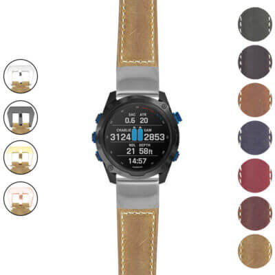 Upgrade your Garmin Descent Mk2i with the Salvage Leather Strap. Durable, stylish, and available in various colors, perfect for outdoor adventures and everyday wear