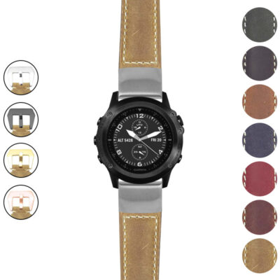 Salvage Leather Strap for Garmin Tactix Bravo. Stylish and durable, this watch band enhances your outdoor adventures while providing a comfortable fit. Available in multiple colors