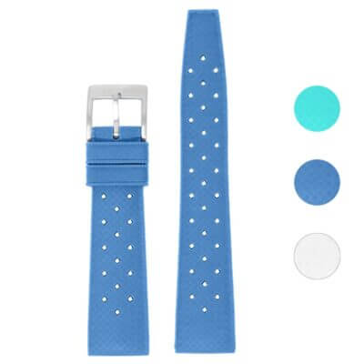 Tropical Style FKM Rubber Watch Strap by DASSARI in vibrant blue. Available in 20mm and 22mm sizes, perfect for adding a splash of color to your watch collection