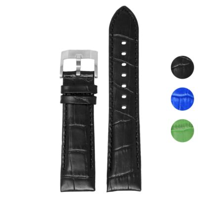 DASSARI Fitted Croc Leather Strap for Seiko Turtle. Stylish 22mm leather watch band in black, perfect for enhancing your watch's elegance. Ideal for watch enthusiasts