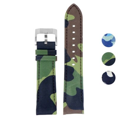 DASSARI Fitted Camo Leather Strap for Seiko Turtle, 22mm. Durable leather with a stylish camo design, perfect for enhancing your watch's look. Ideal for outdoor enthusiasts