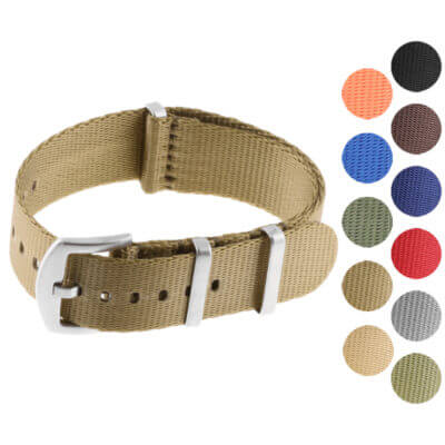 Discover the durable Nylon Seat Belt Strap for watches, available in sizes 18mm to 24mm. Perfect for style and comfort, this strap comes in multiple colors to match your look