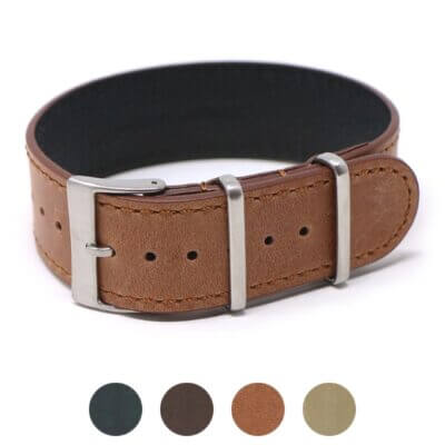 Vintage Leather Single Pass Strap by DASSARI offers a stylish upgrade for your watch. Made from high-quality leather, available in sizes 18mm to 24mm. Perfect for any occasion!