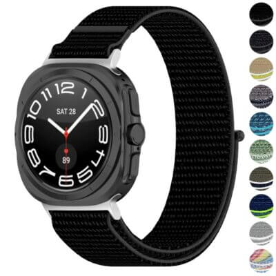 Nylon Comfort Strap for Samsung Galaxy Watch Ultra in sleek black. Durable, breathable design perfect for everyday wear. Explore stylish options at Ele Straps for ultimate comfort