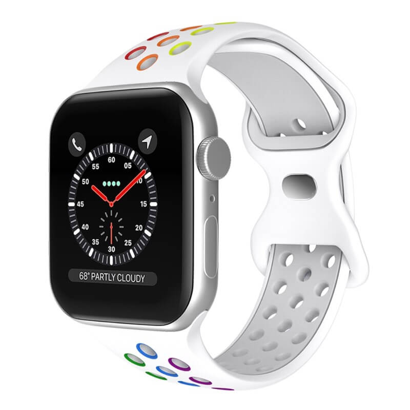 a.r24.22.abc Front White & Rainbow StrapsCo Rubber ColorBlock Active Watch Band Strap For Apple Watch