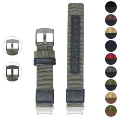 Rugged Canvas Band for Samsung Galaxy Watch 7, featuring durable fabric and leather accents. Perfect for outdoor adventures and everyday wear. Available in multiple colors