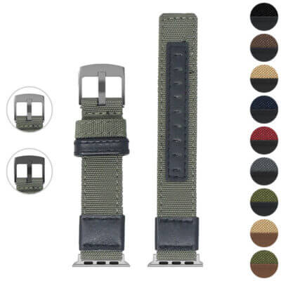 Rugged Canvas Band for Apple Watch offers durability and style. Perfect for outdoor adventures, this adjustable strap combines comfort with a sleek design. Available in multiple colors