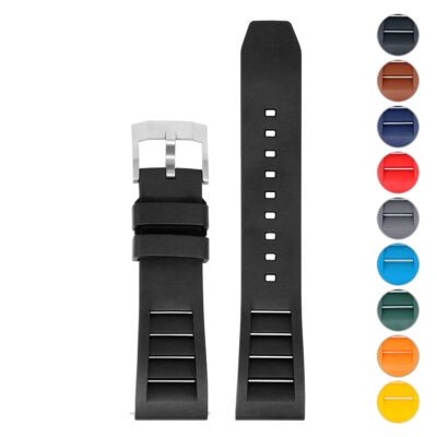 Vented FKM Rubber Strap by DASSARI in black, available in 20mm and 22mm sizes. Durable and stylish watch band perfect for any occasion. Shop now at Ele Straps!