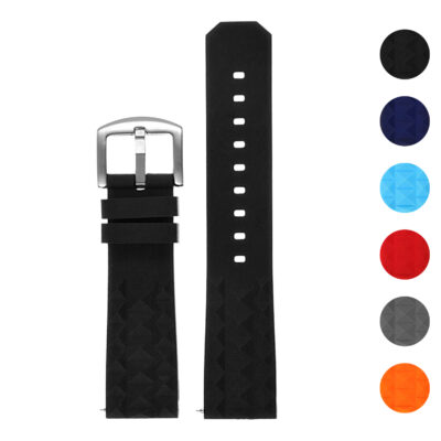 Super Waffle Rubber Strap with Quick Release in black, available in 20mm and 22mm sizes. Durable rubber material offers comfort and style for your watch. Perfect accessory for any outfit