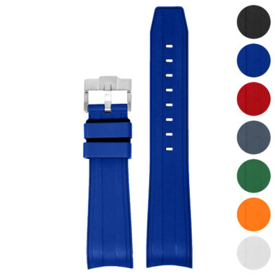 DASSARI Fitted 21mm FKM Strap for Rolex Submariner in vibrant blue. Durable and stylish, this watch band enhances your luxury timepiece with comfort and elegance. Available in multiple colors