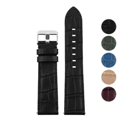 Crocodile embossed Italian Leather Quick Release Strap by DASSARI in black. Available in 20mm and 22mm sizes. Perfect for enhancing your watch's style and comfort