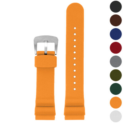 Vibrant 22mm Wave Pebbled Rubber Strap in orange. Durable and stylish, this watch band enhances your timepiece and is perfect for any occasion. Available in multiple colors