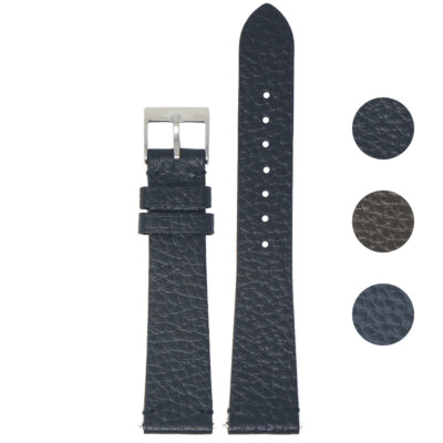 Tapered Pebbled Leather Strap by DASSARI in dark leather, available in sizes 18mm to 22mm. Features a sleek design with a silver buckle for a stylish watch upgrade