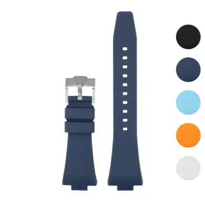 Fitted rubber strap for Tissot PRX 35mm, available in various colors. Made from durable rubber, featuring a silver buckle for secure fastening