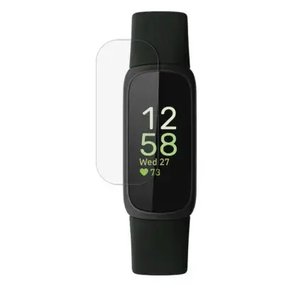 Clear screen protector designed for Fitbit Inspire and Inspire 3, offering protection against scratches and damage while maintaining touchscreen clarity