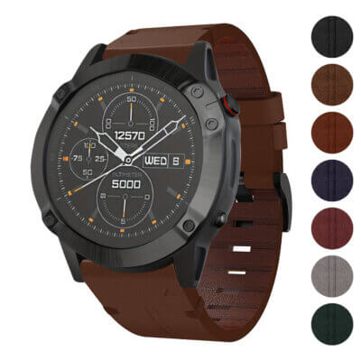 Vintage Italian leather strap designed for Garmin Approach S6 and S60, featuring a rich brown color and a stylish, durable design for a classic look