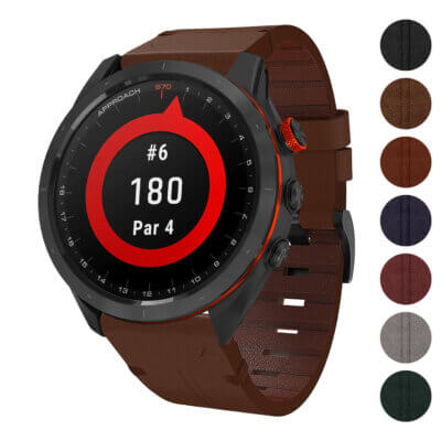 Vintage Italian leather strap designed for the Garmin Approach S70 (42mm), showcasing a rich brown color and a stylish, durable design for enhanced comfort and elegance