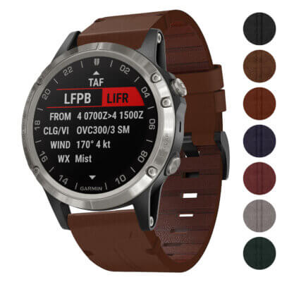 Vintage Italian leather strap in rich brown for Garmin D2 Delta and D2 Delta S watches, featuring a stylish design and durable construction. Available in multiple color options