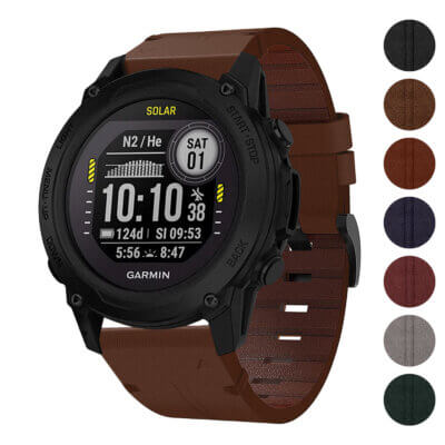 Vintage Italian leather strap designed for the Garmin Descent G1, featuring a rich brown color and a stylish, durable design for a classic look