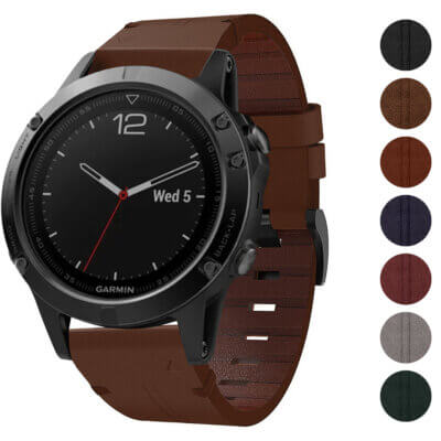 Vintage Italian leather strap for Garmin Fenix 5, 5S, and 5S Plus. Features a rich brown color, combining elegance and durability for a stylish upgrade to your smartwatch