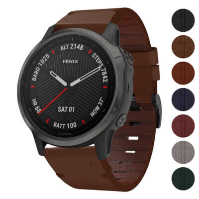 Vintage Italian leather strap in brown for Garmin Fenix 6 and 6S. Stylish and durable, perfect for enhancing your smartwatch's look while ensuring comfort