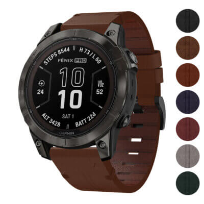 Vintage Italian leather strap designed for Garmin Fenix 7 and 7 Pro, featuring a rich brown color and stylish texture, enhancing the watch's elegance and durability