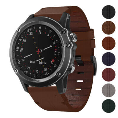 Vintage Italian leather strap designed for the Garmin D2 Bravo, featuring a rich brown color and a stylish, durable design. Compatible with Garmin D2 Bravo models