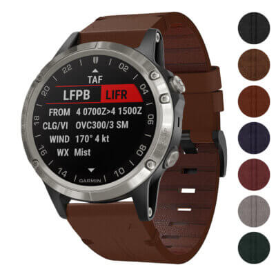 Vintage Italian leather strap designed for Garmin D2 Charlie, featuring a rich brown color and a stylish, durable design. Available in multiple colors for a personalized look