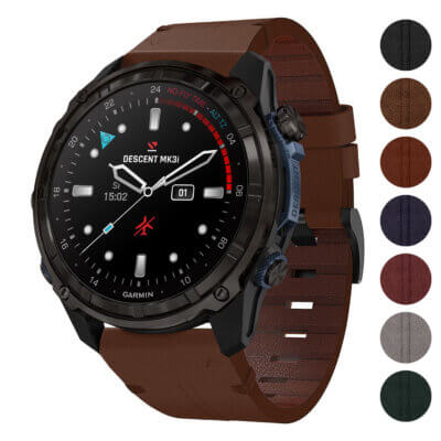 Vintage Italian leather strap for Garmin Descent Mk3i, 43mm. Stylish and durable, compatible with Descent Mk3 models. Available in various colors