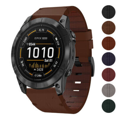 Vintage Italian leather strap for Garmin Epix Pro (51mm) in rich brown, showcasing a stylish design. Compatible with Garmin Epix and Epix Pro models