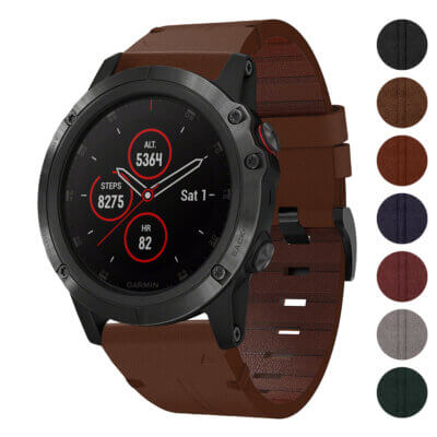 Vintage Italian leather strap designed for Garmin Fenix 5, 5X, and 5X Plus. Features a rich brown color, enhancing the watch's style and comfort